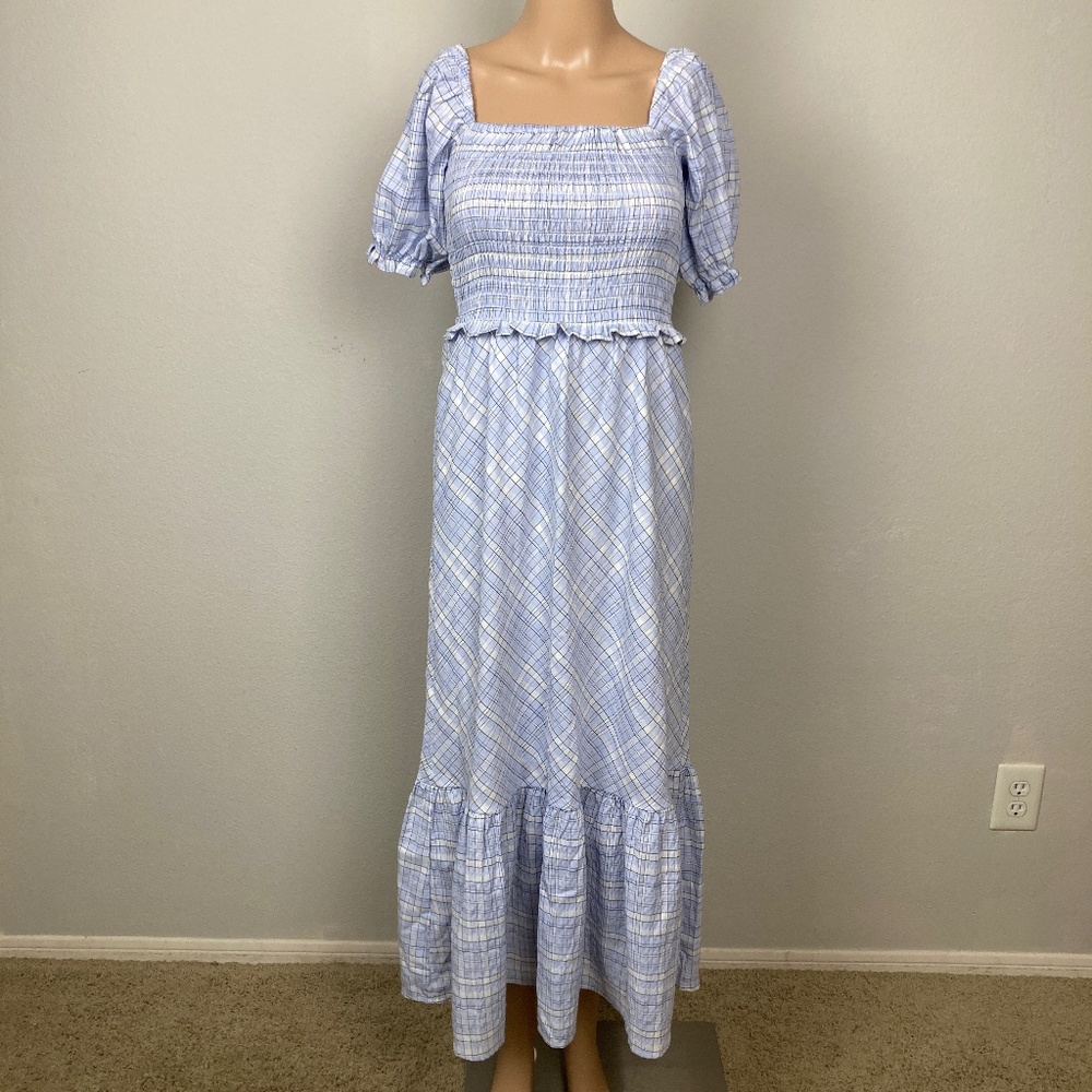 NWT Gianni Bini Blue and White Plaid Print Summer Maxi Dress Size XS